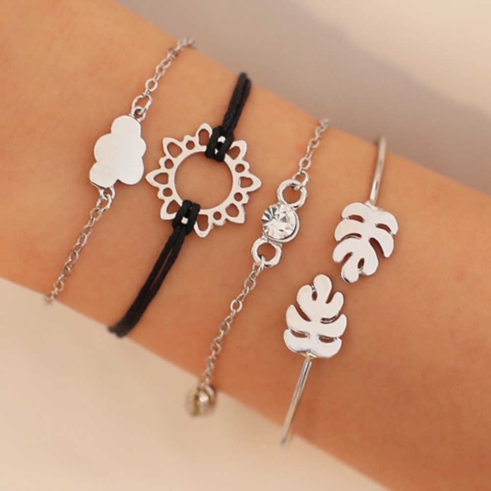 *OCTAVIA* 4-Pc Silver x Black Fashion Bracelet Set